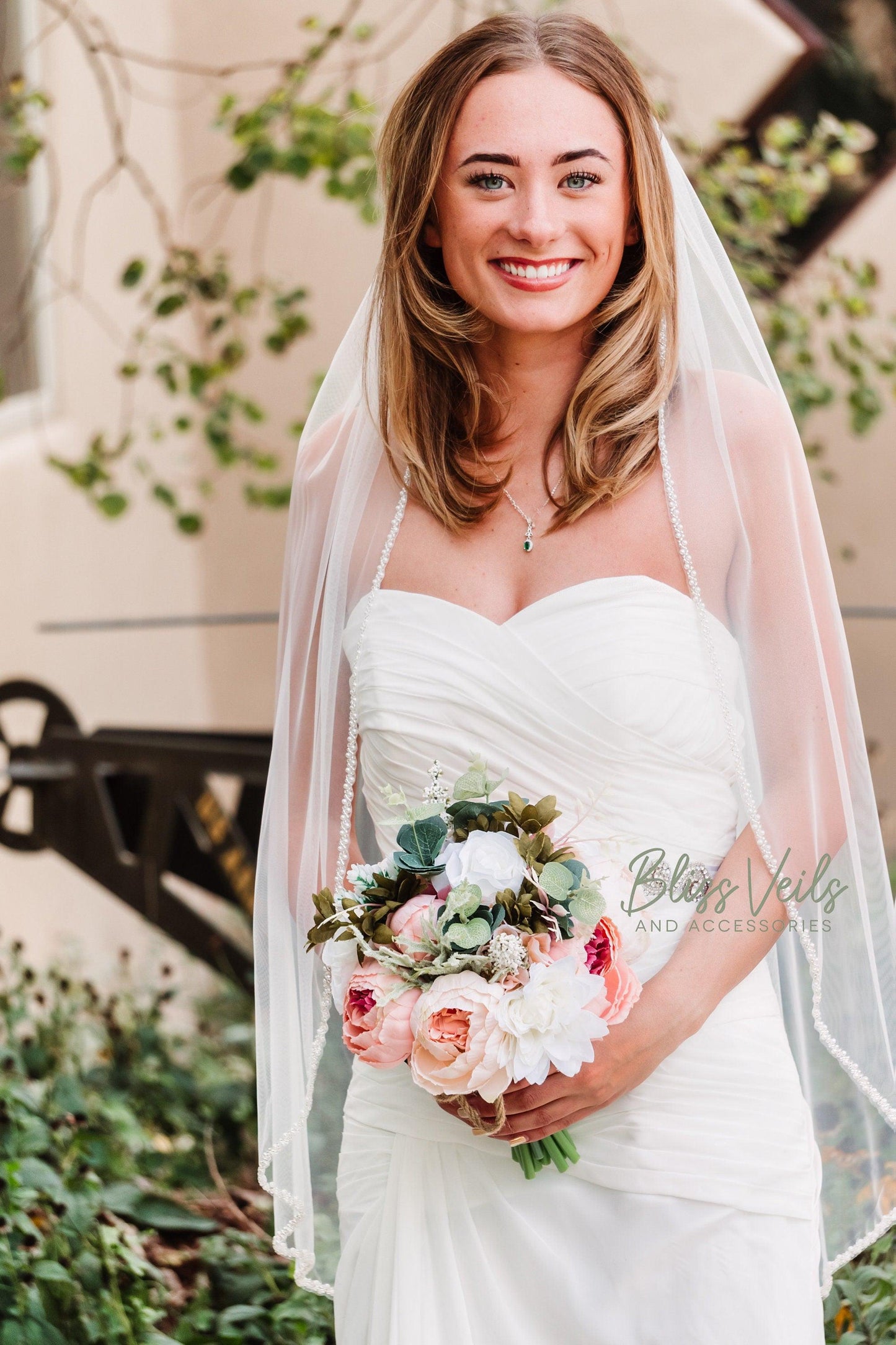 Pearl Beaded Wedding Veil: Soft Tulle, Fingertip or Cathedral Length
