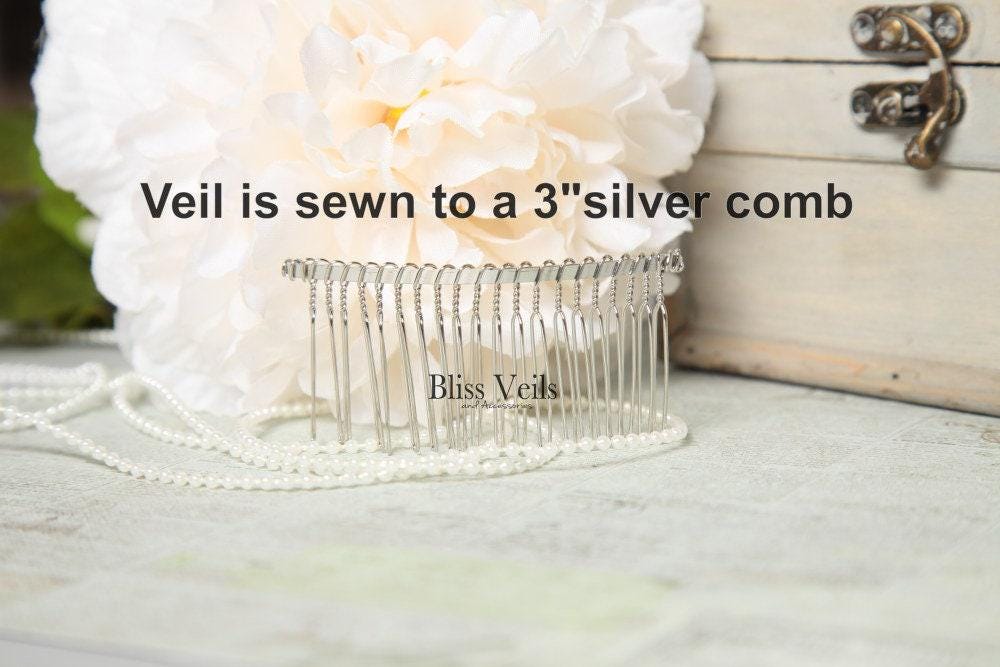 Pearl Crystal Bridal Veil: Delicate Tulle Veil, Ivory, Champagne, Fingertip or Cathedral Length