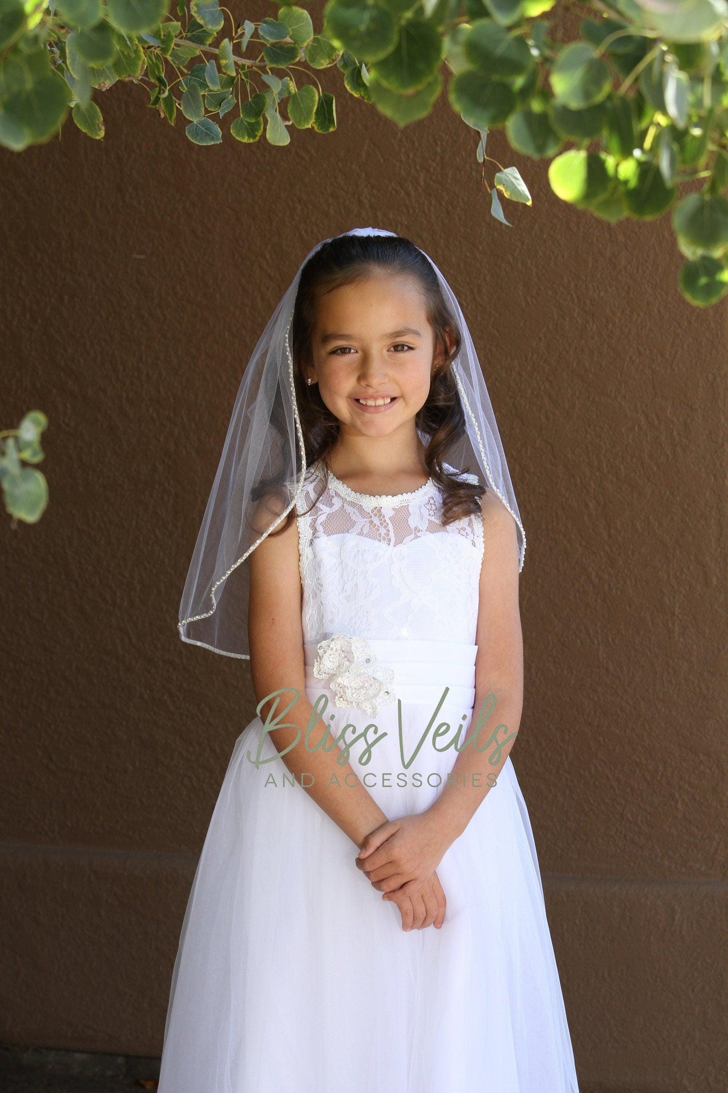 Pearl Rhinestone First Communion Veil: One-Layer Soft Tulle
