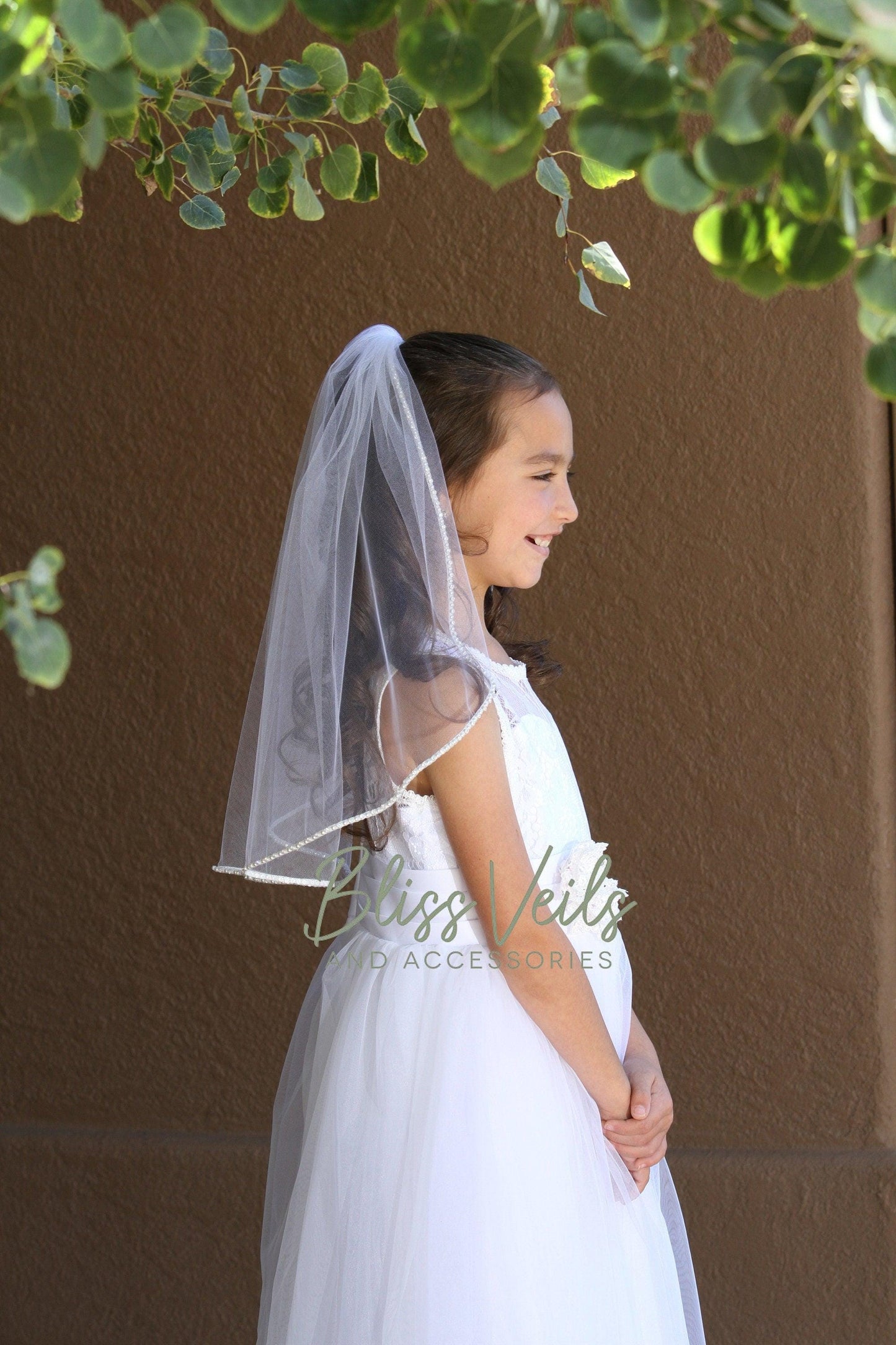 Pearl Rhinestone First Communion Veil: One-Layer Soft Tulle