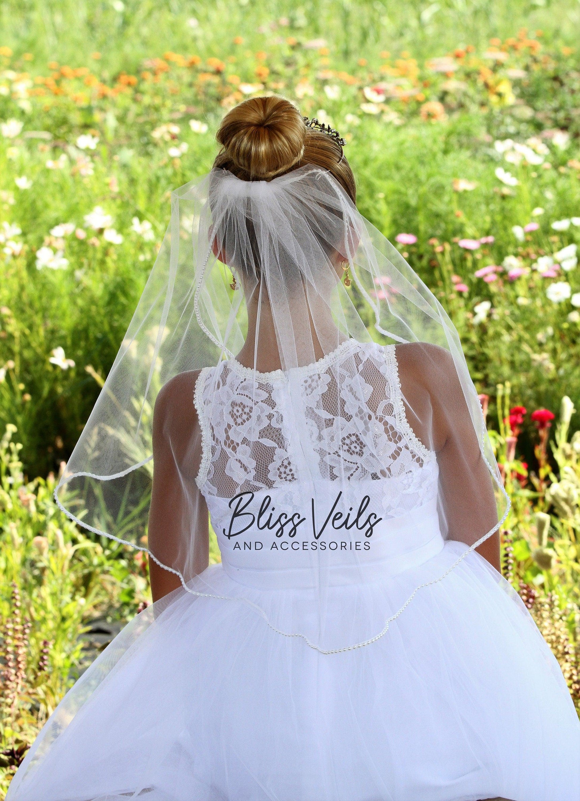 Pearl Trim First Communion Veil with Crystal Tiara