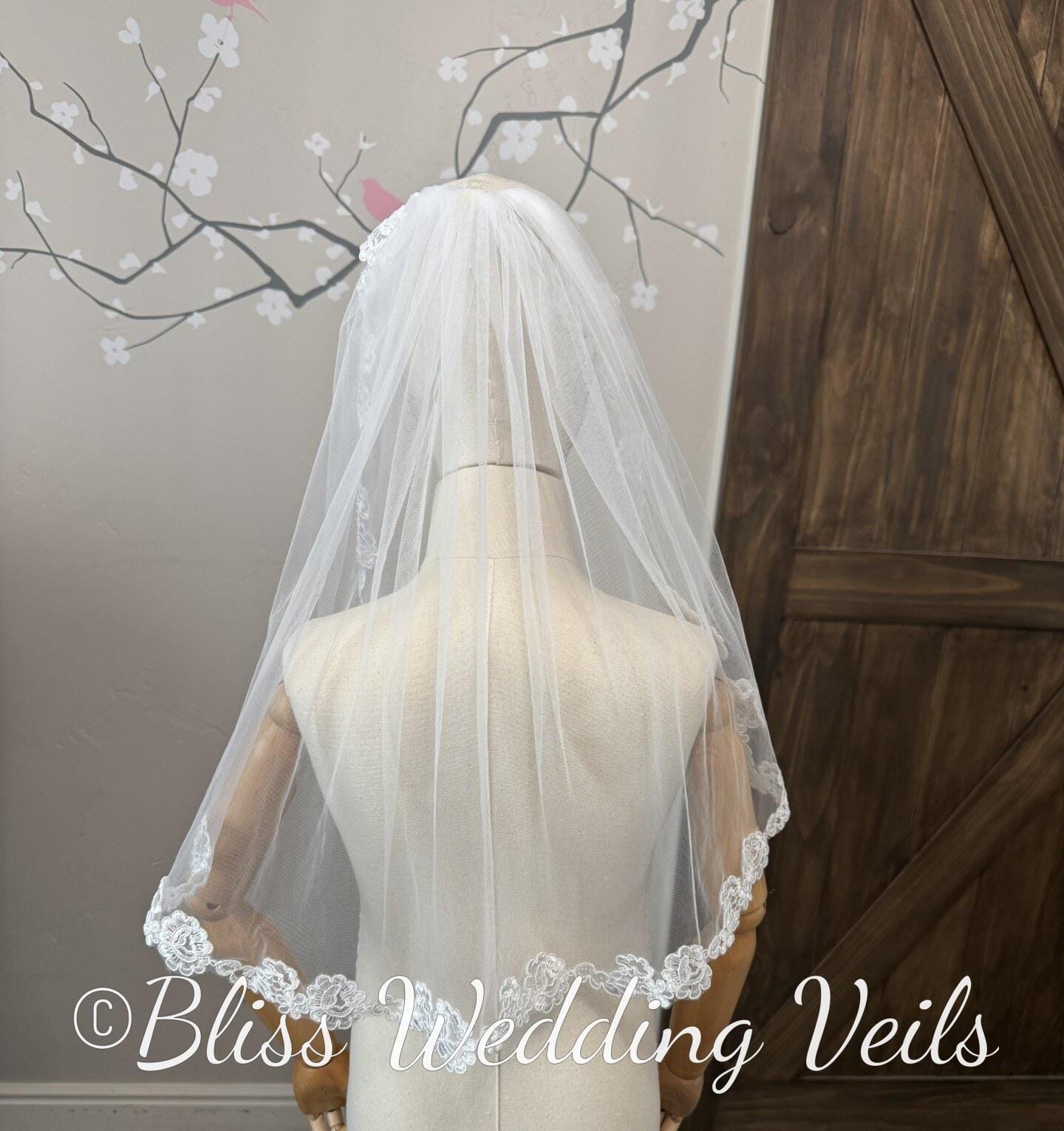 Scalloped Lace First Communion Veil: One Tier Soft Tulle