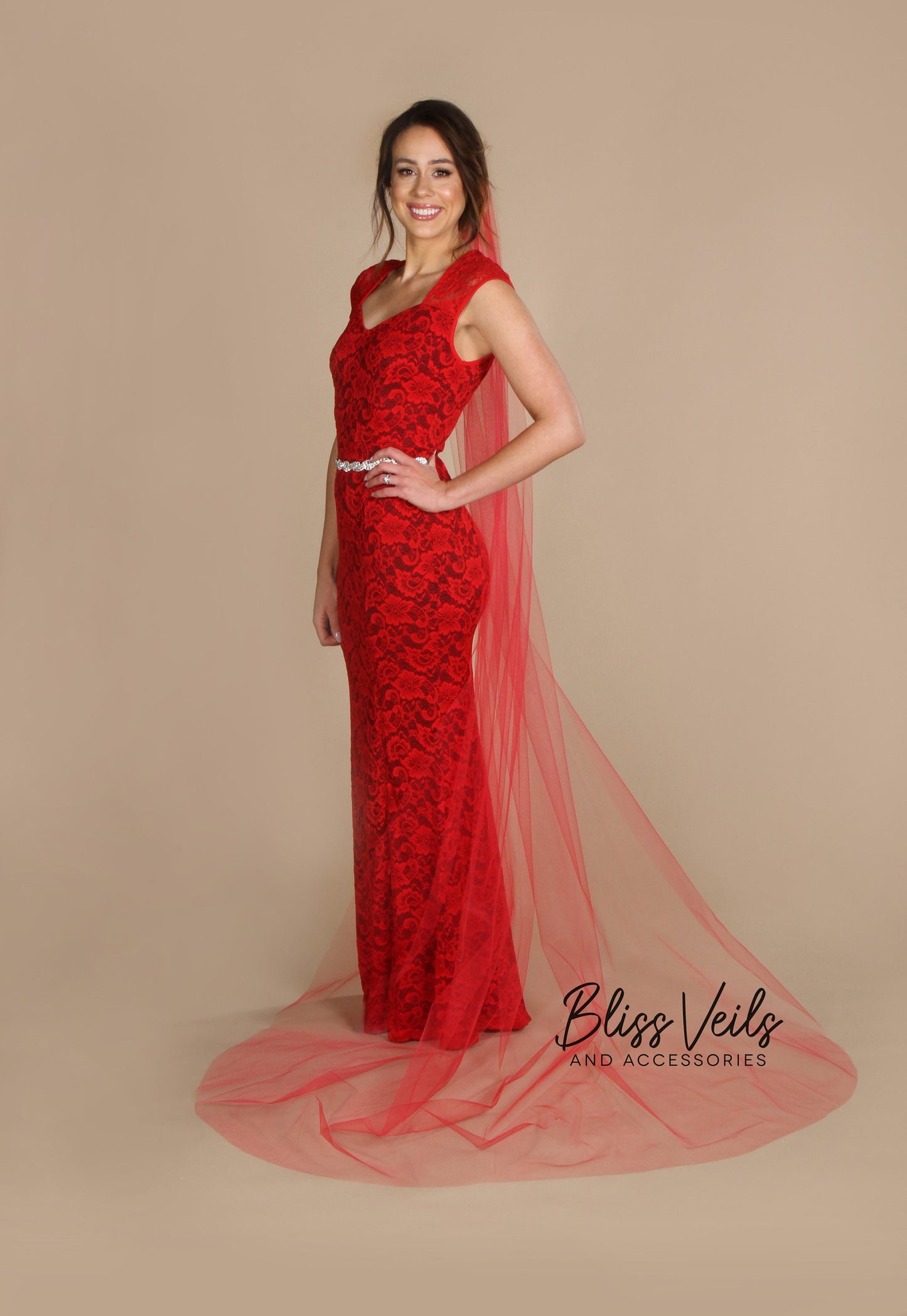 Sheer Red Wedding Veil - Fingertip/Chapel/Cathedral Lengths