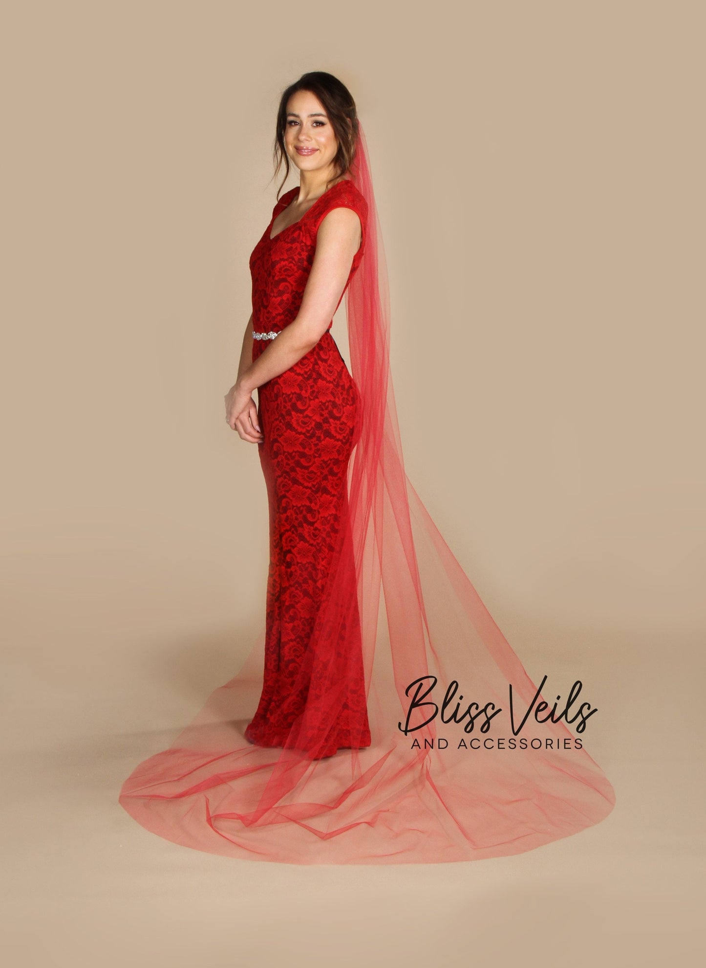 Sheer Red Wedding Veil - Fingertip/Chapel/Cathedral Lengths