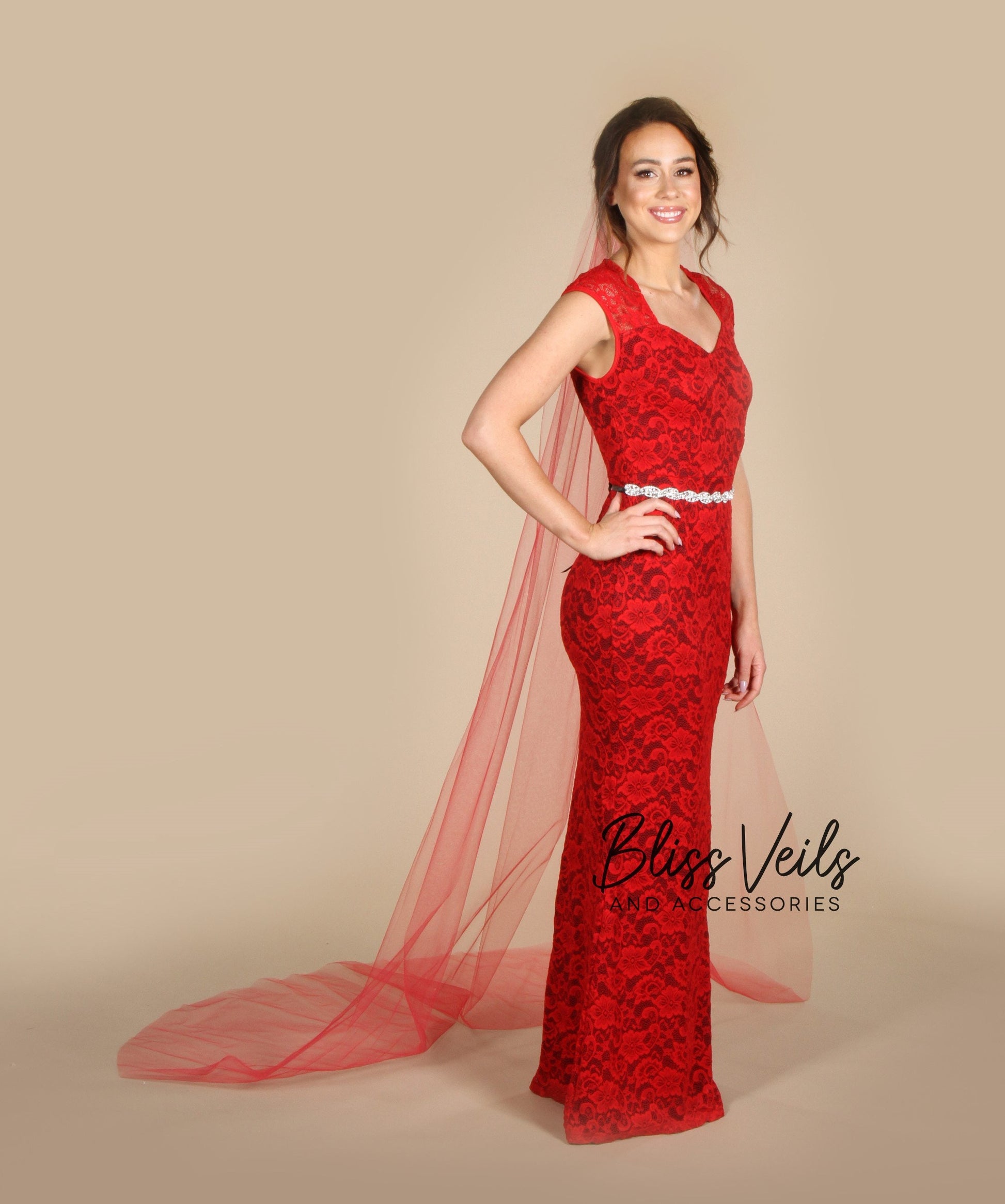 Sheer Red Wedding Veil - Fingertip/Chapel/Cathedral Lengths