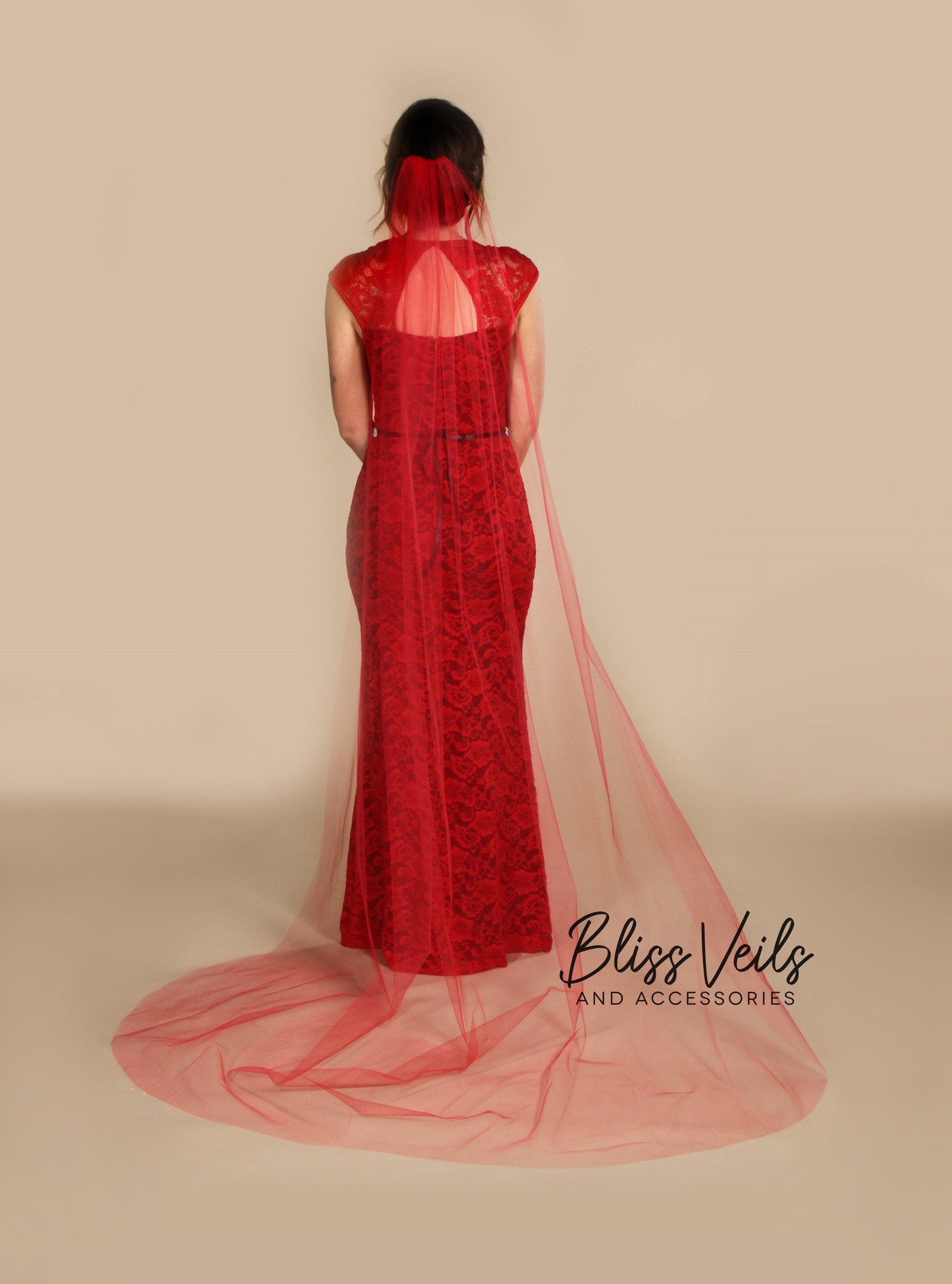 Sheer Red Wedding Veil - Fingertip/Chapel/Cathedral Lengths