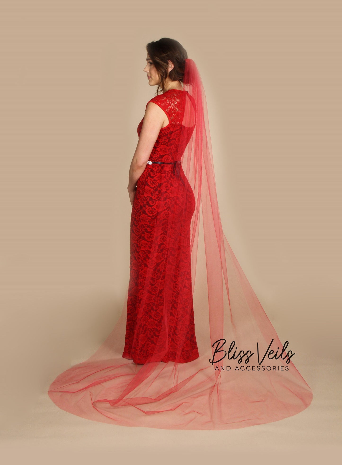 Sheer Red Wedding Veil - Fingertip/Chapel/Cathedral Lengths