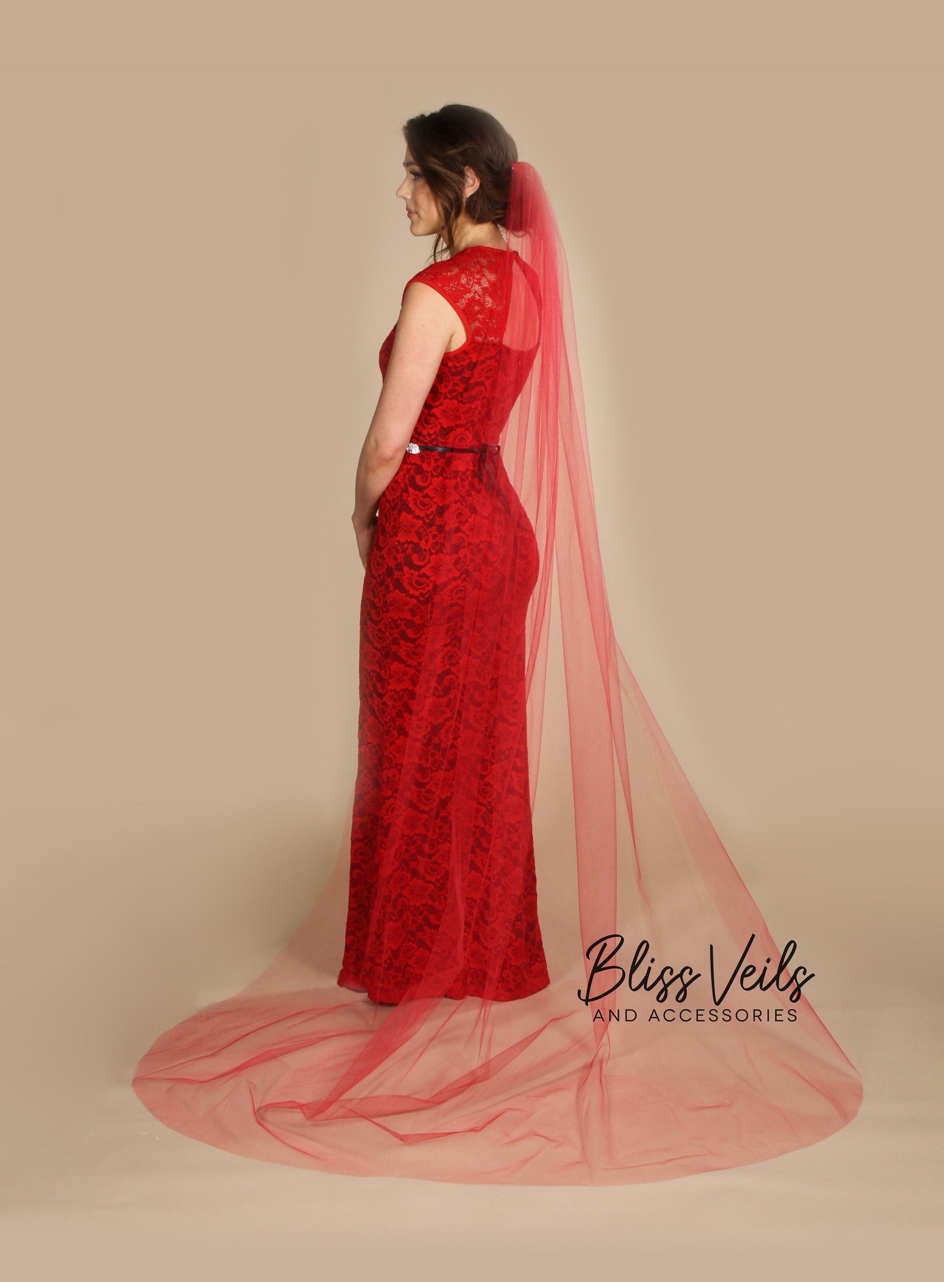 Sheer Red Wedding Veil - Fingertip/Chapel/Cathedral Lengths