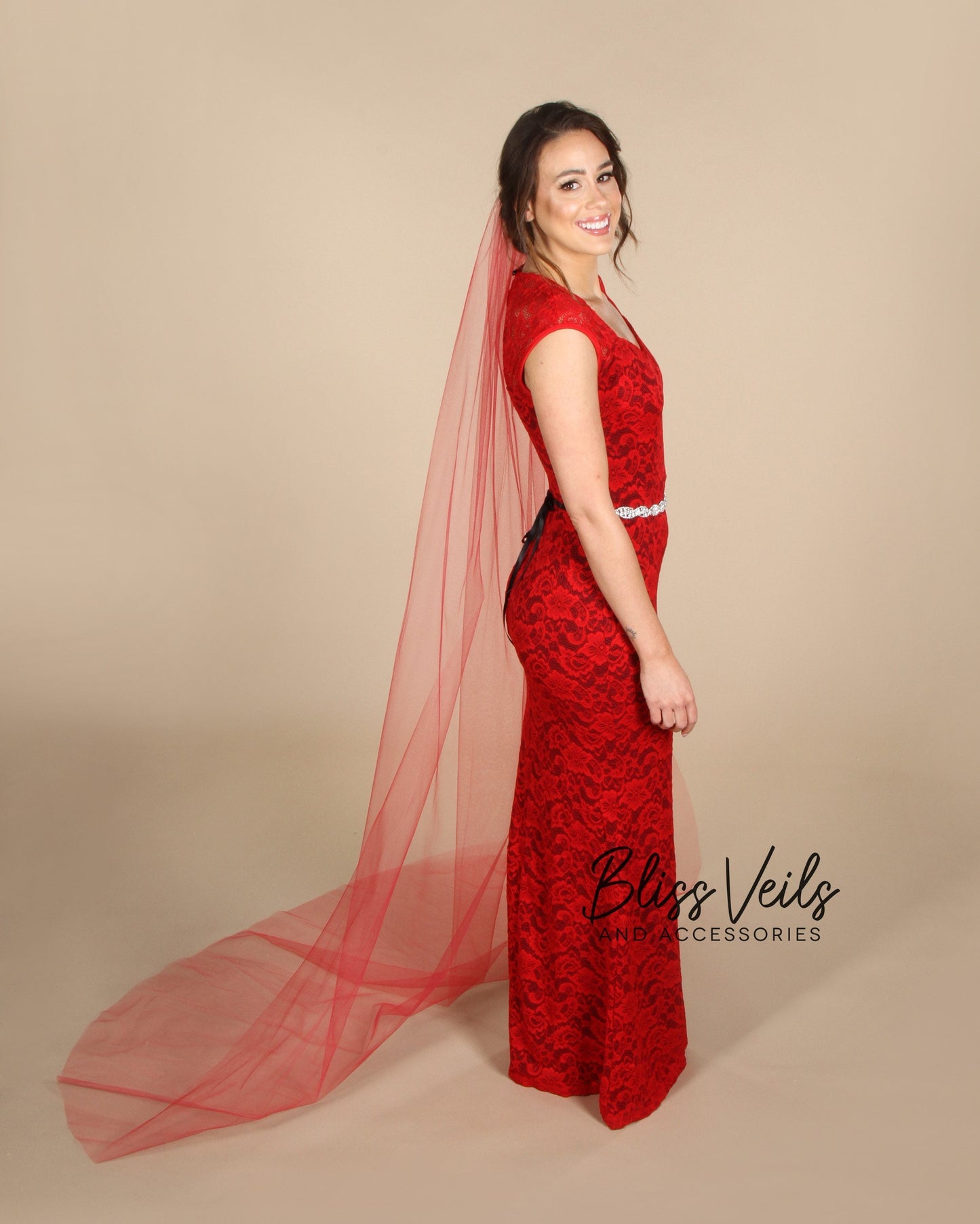Sheer Red Wedding Veil - Fingertip/Chapel/Cathedral Lengths