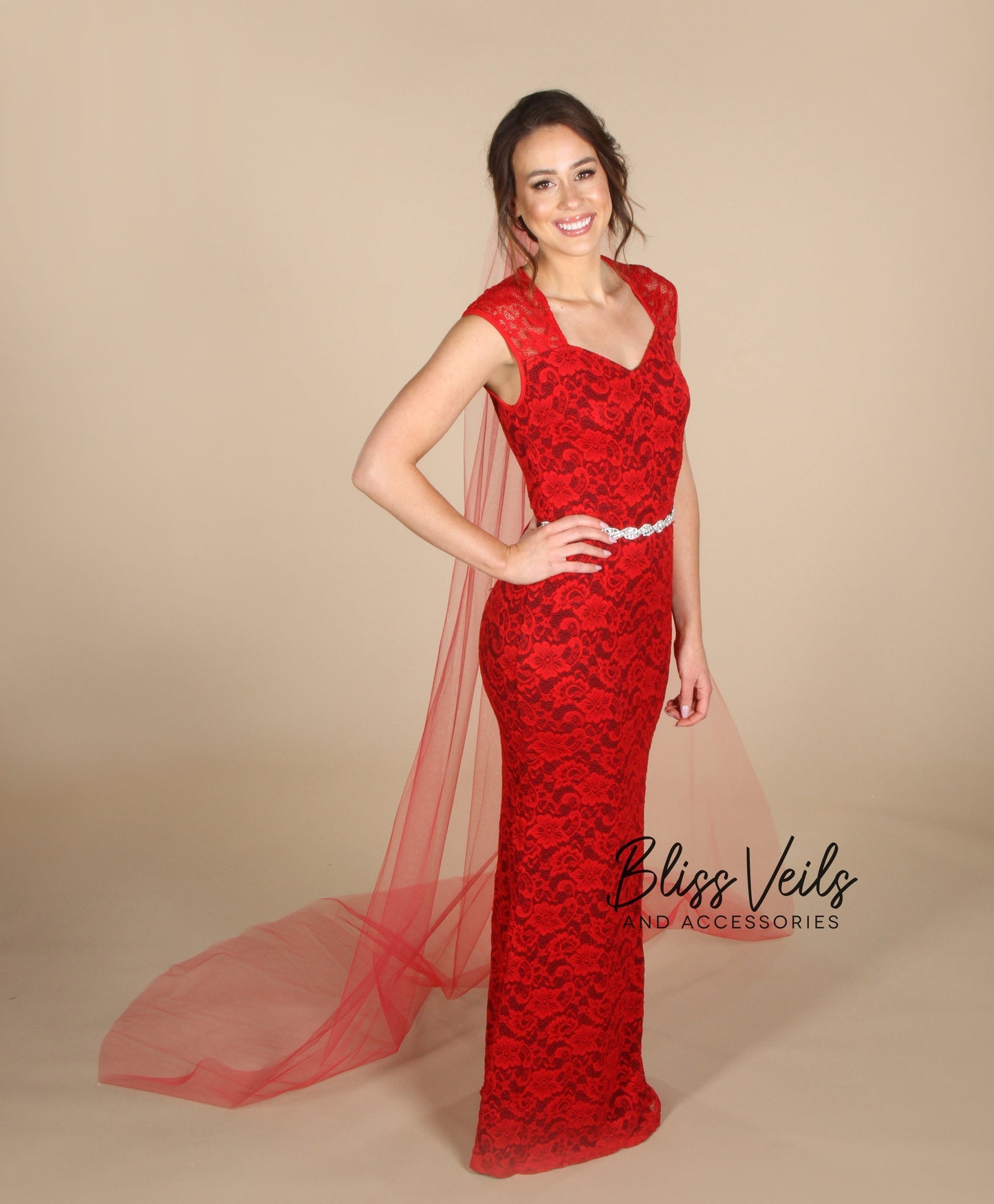 Sheer Red Wedding Veil - Fingertip/Chapel/Cathedral Lengths