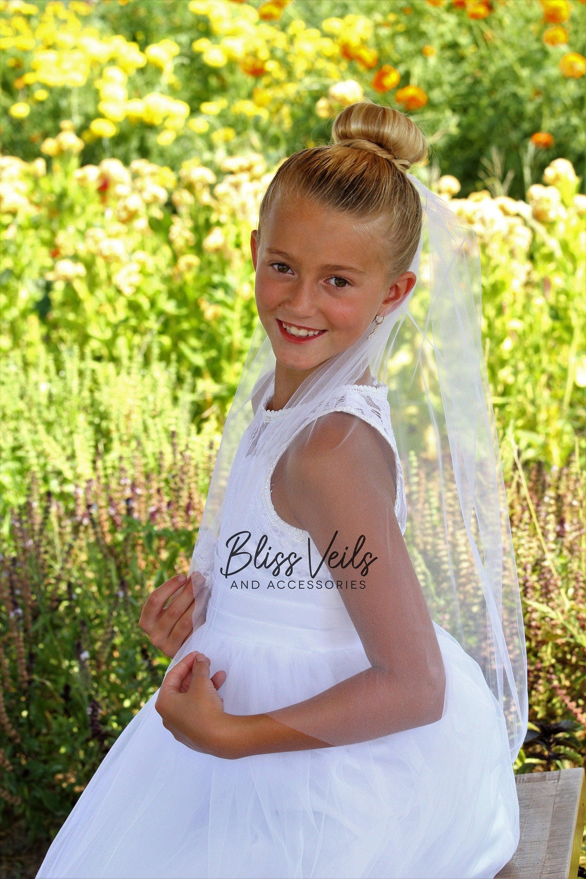 Simple First Communion Veil: Raw Edge, Soft Tulle