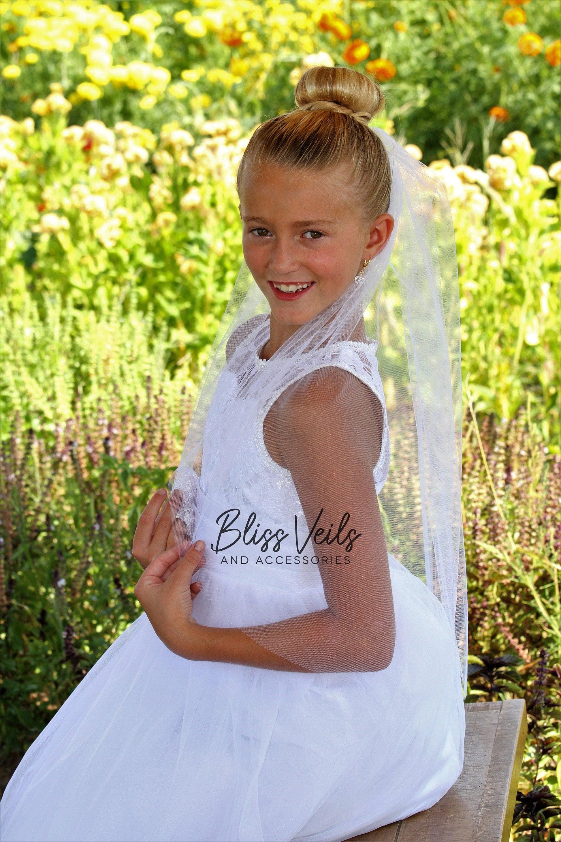 Simple First Communion Veil: Raw Edge, Soft Tulle