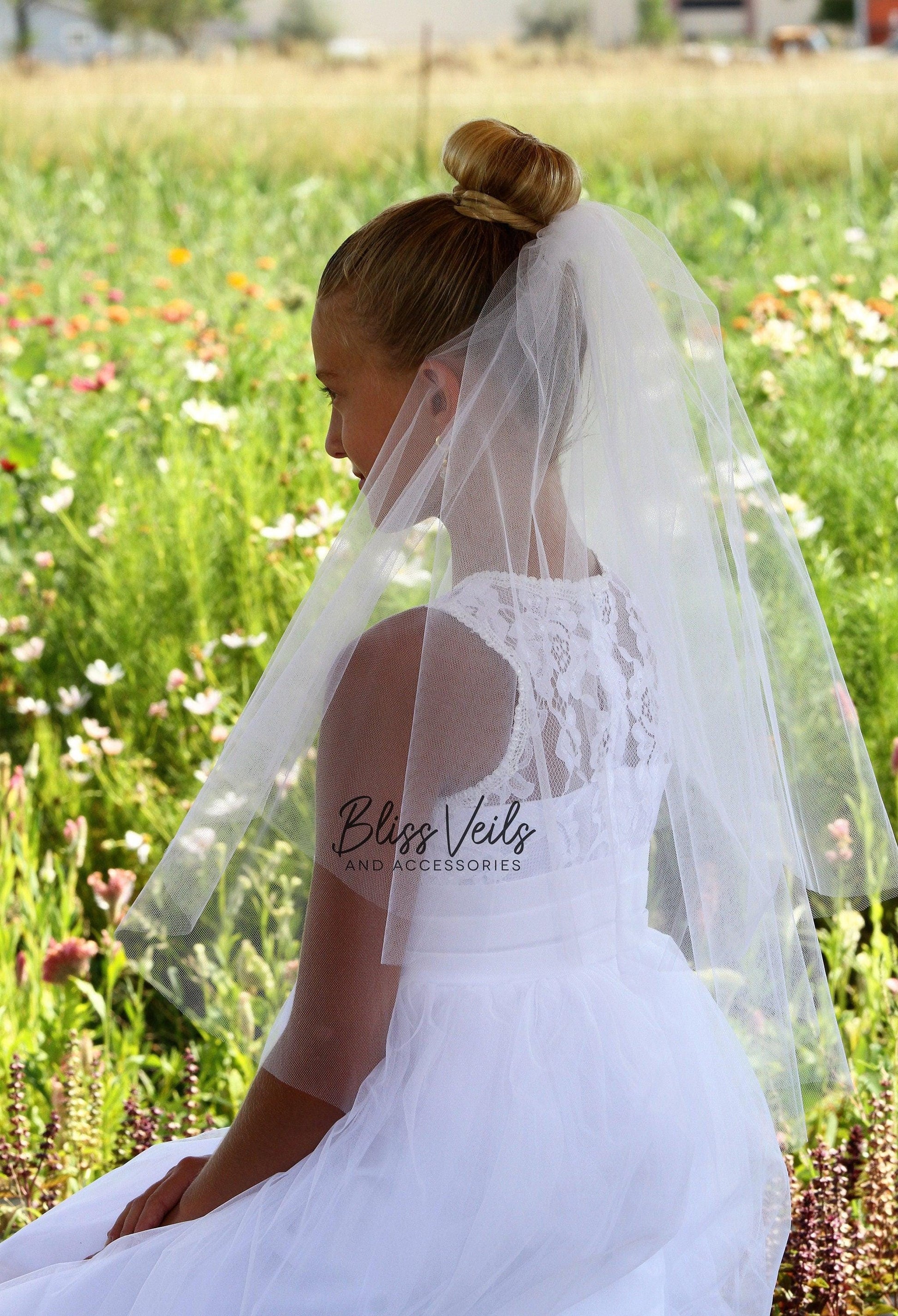 Two-Layer Soft Tulle First Communion Veil: Raw Edge