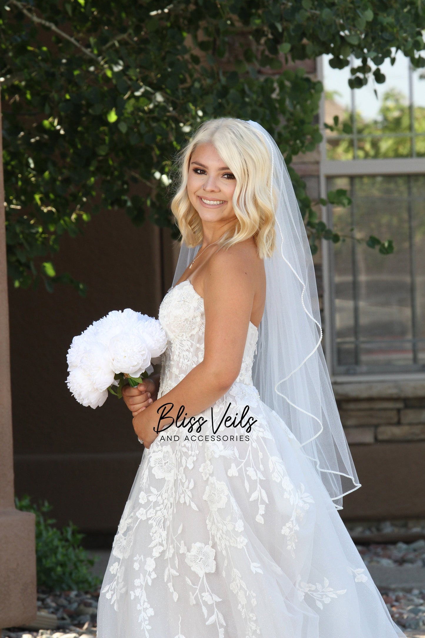 Angel Cut Pearl Trim Wedding Veil