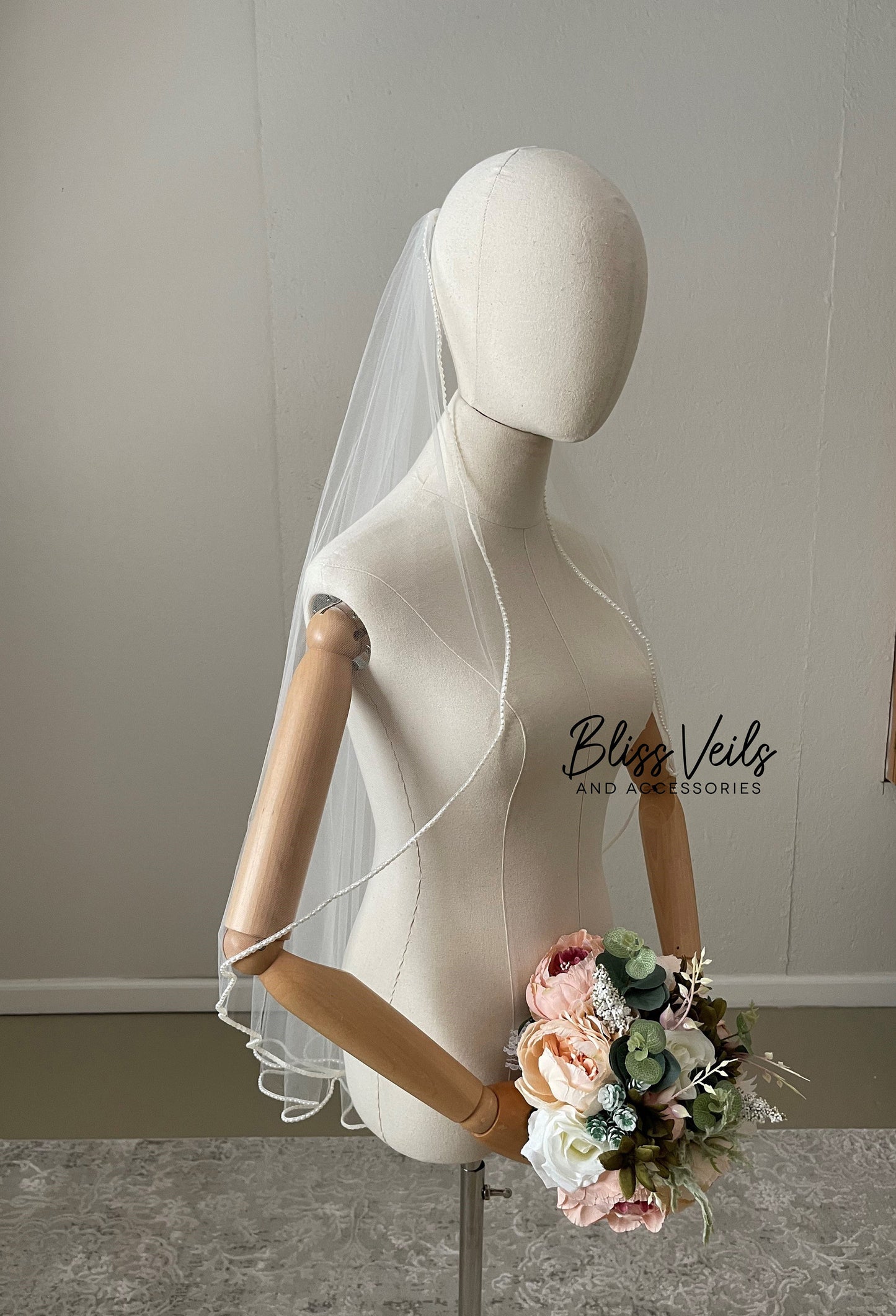 Angel Cut Pearl Trim Wedding Veil
